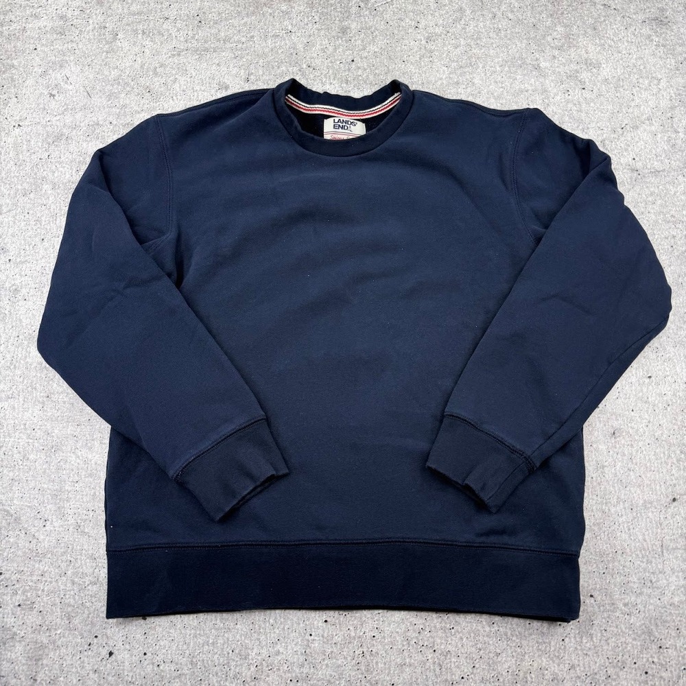 Vintage Y2K Lands End Serious Sweats Sweatshirt Blue Mens Medium Cotton Fleece